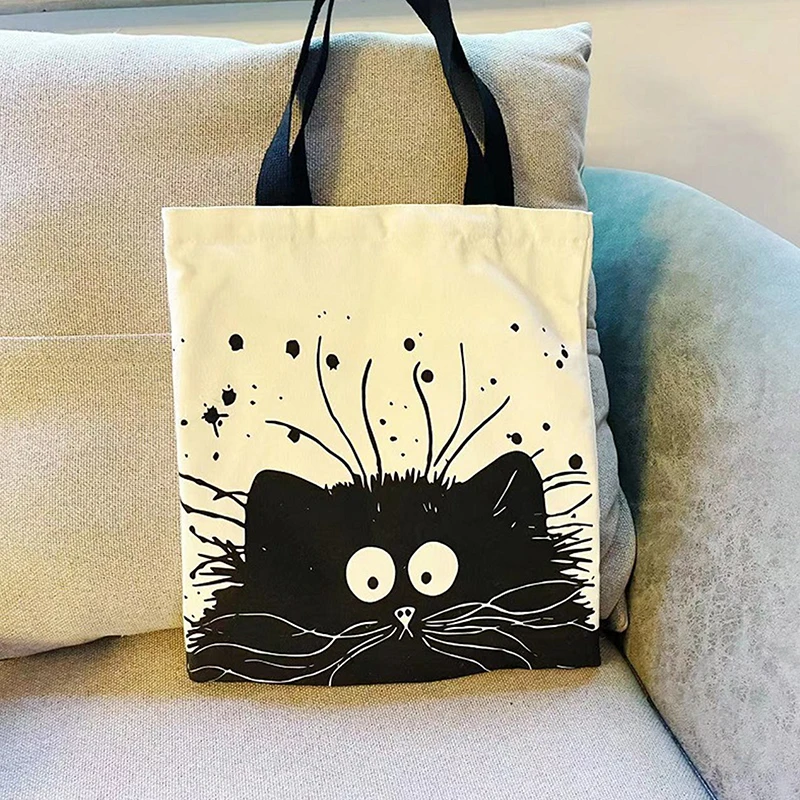 Canvas Bag High-Definition Digital Printed Shopping Bag Cat Pattern Environmentally Friendly And Portable Linen Bag