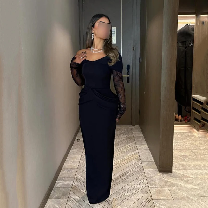 

Thinyfull Saudi Arabia Mermaid Prom Evening Dresses Off The Shoulder Lace Satin Party Dress Black Cocktail Prom Gowns Customized