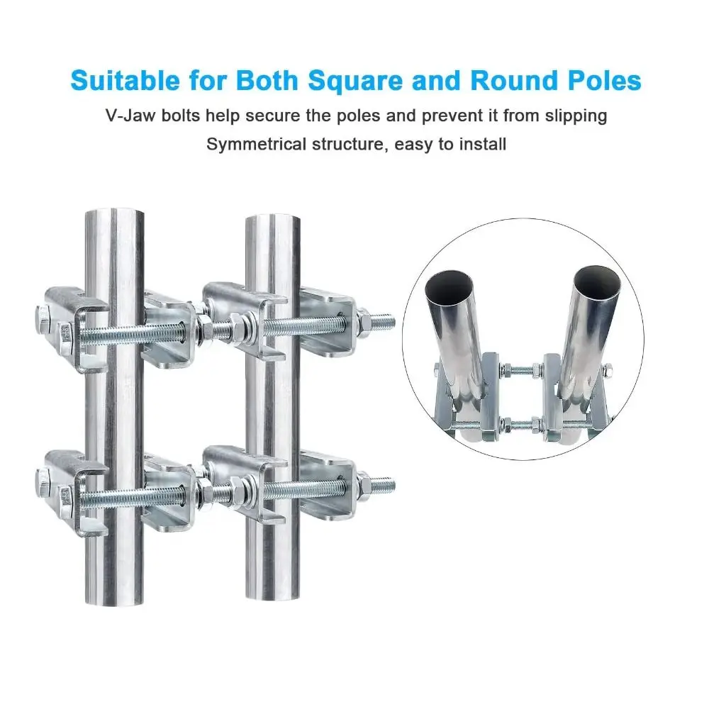 304 Stainless Steel Double Antenna Mast Clamp U-Bolt Fastening Corrosion Resistant V Jaw Block Adjustable Universal