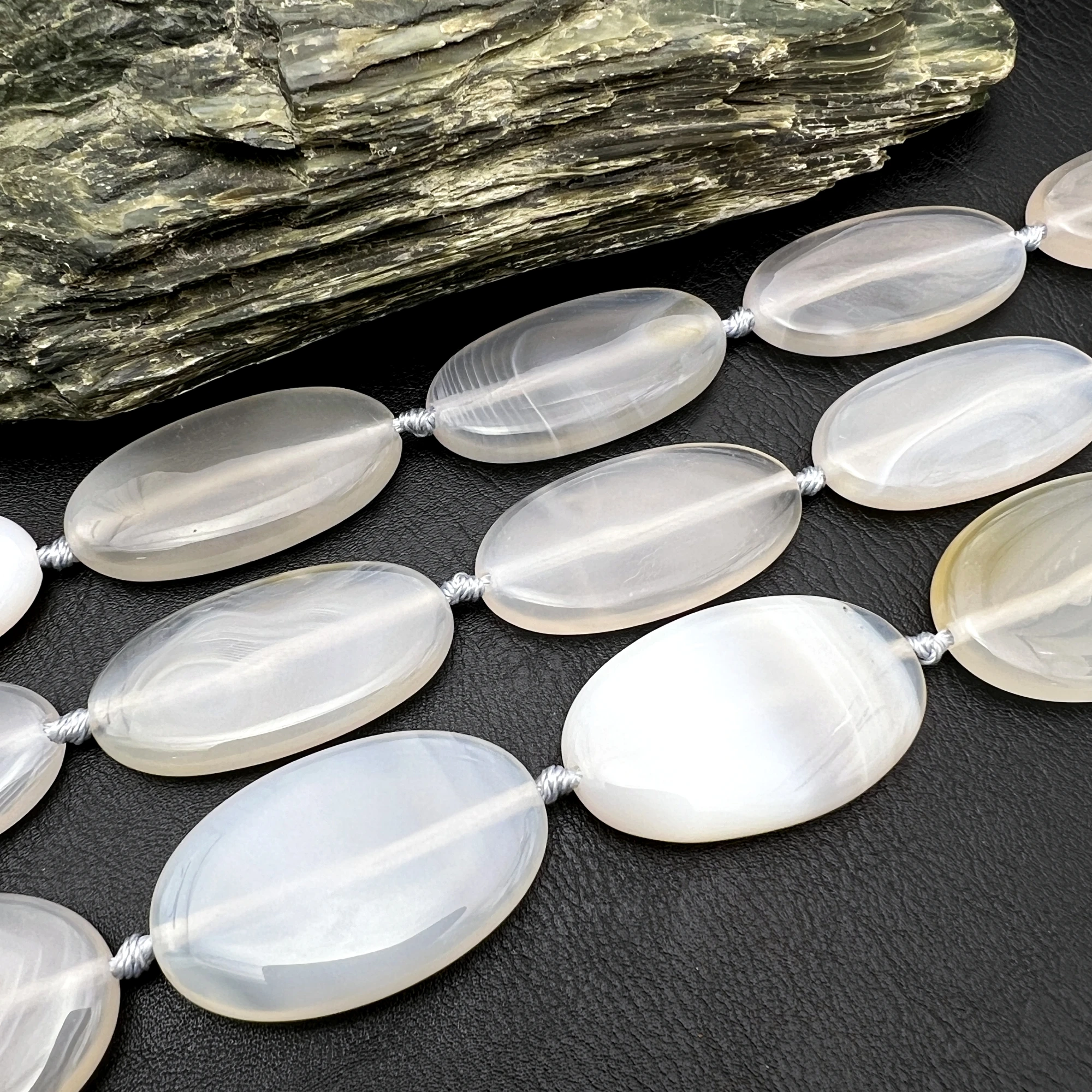 9PCS Large Oval Shape Natural Gray Chalcedony Agates Slice Focus Pendant Beads For DIY Jewelry Making MY240803