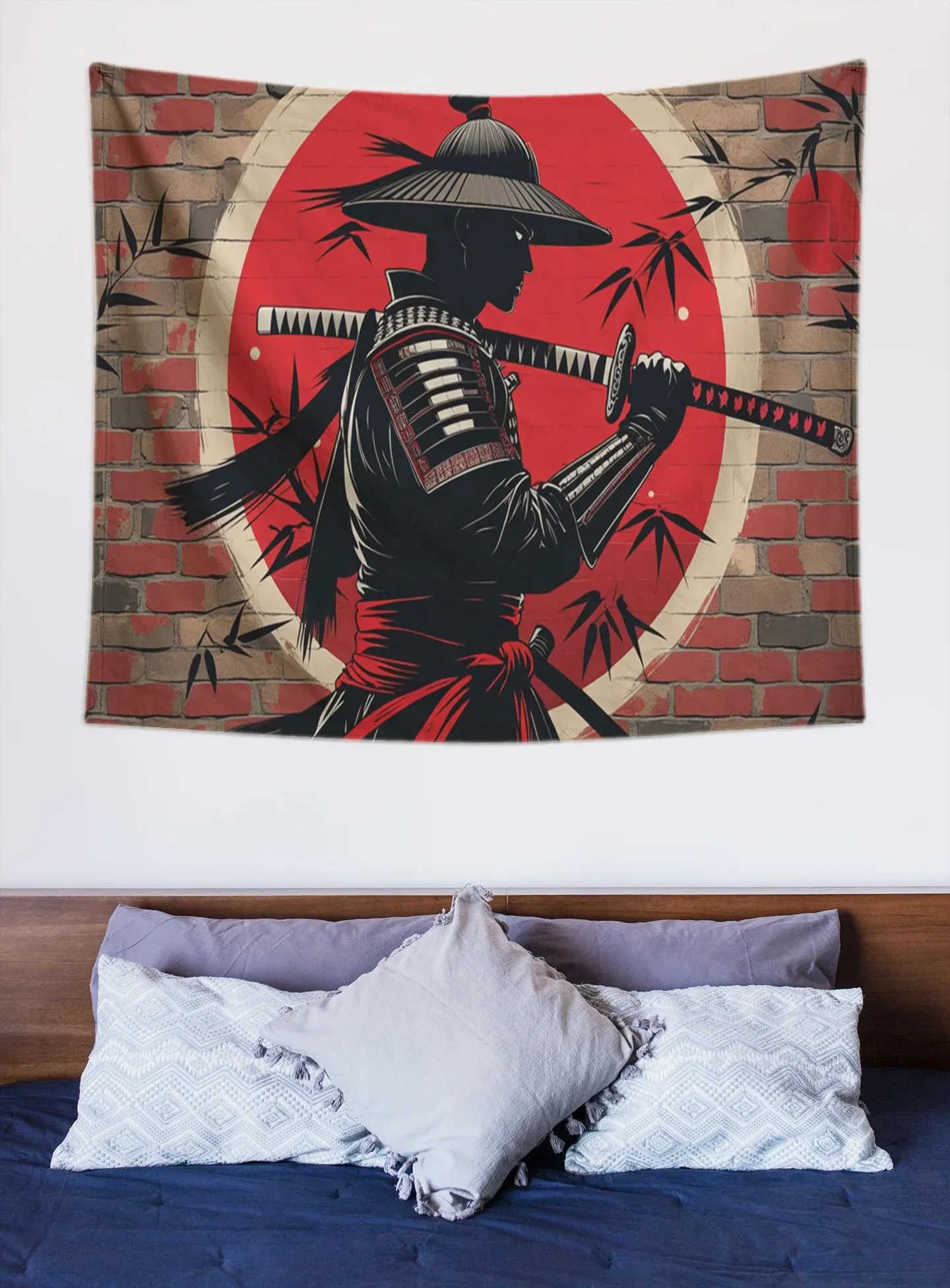 Samurai Wall Tapestry Japanese Warrior Wall Hanging Traditional Martial Art Boho Historical Decor for Bedroom Dorm