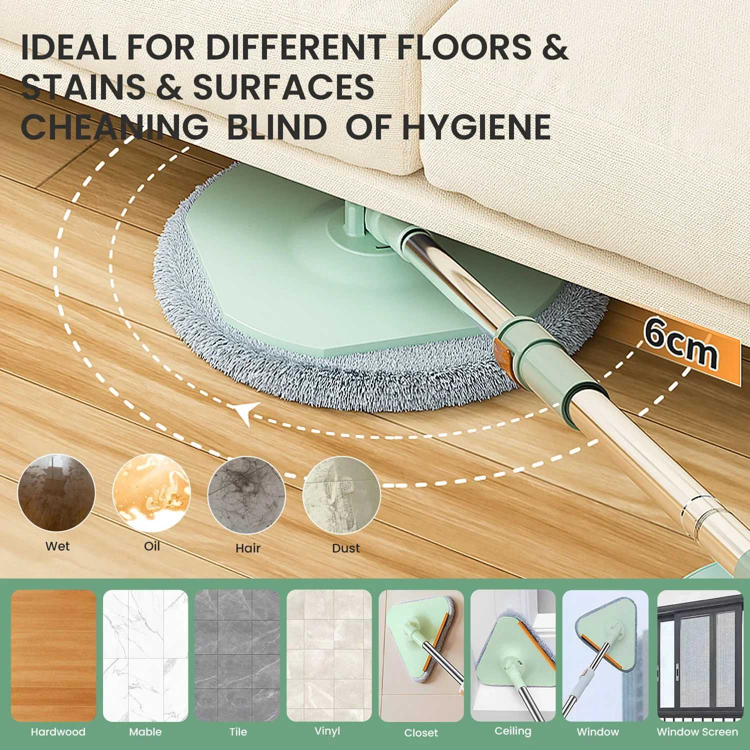 Mops with Bucket Corner Clean Flat Floor Mop Washable Microfiber Pads For Hardwood Automatic Water Squeezing Floor Cleaning Mop