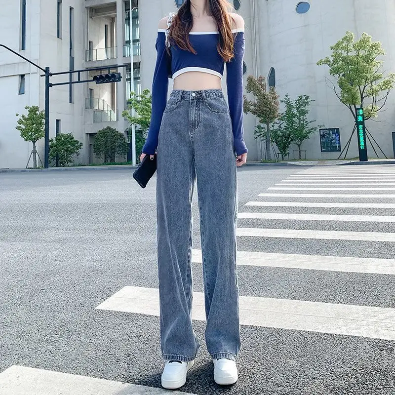 

High-waisted Straight Jeans for Women in Spring and Summer 2025 New Loose and Slim Small Draped Wide-leg Floor Pants