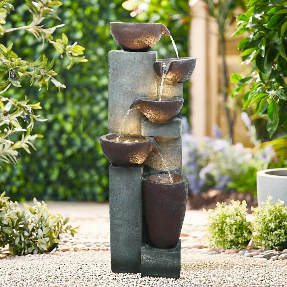 

Outdoor Garden Fountain Clearance with LED Lights – 5-Tier Indoor Modern Floor-Standing Waterfall Fountains for Garden, Office