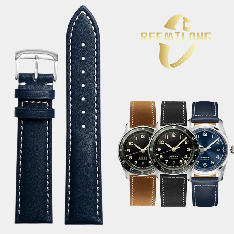 Cowhide Crazy Horse hide watch strap 20mm 21mm 22mm black blue brown vintage men's watchband For LONGINES Spirit L3.810 L3.820