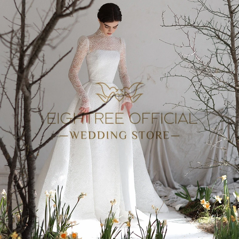 Eightree Elegant Mermaid Wedding Dresses 2025 High Neck Long Sleeves Lace Bridal Dress Formal Wedding Ball Prom Gowns Customized image 5