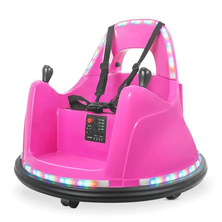 

Розовый электромобиль-бамперкар 12В с 2 скоростями для детей 1.5-6 лет с пультом ДУ, управлением через приложение, LED-подсветкой и Bluetooth