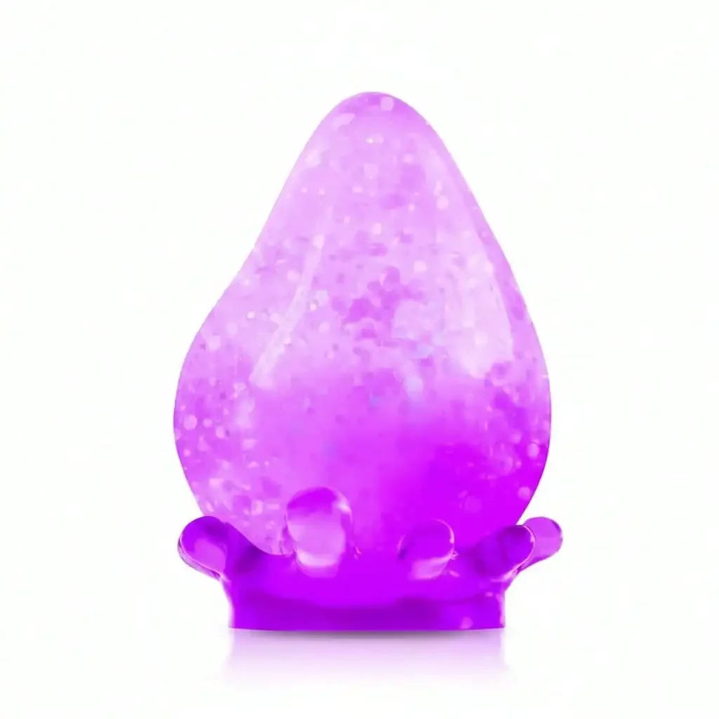 Dreamy Water Drop Squishy Toy Available In Blue Pink Purple Orange Four Color Options Mini Cute Teardrop Shape With Translucent Jelly Like Finish Sparkly Shimmer Inside Soft Velvety Texture Slow Rising Stress Relief Squeeze Toy Soft TPR Decompression