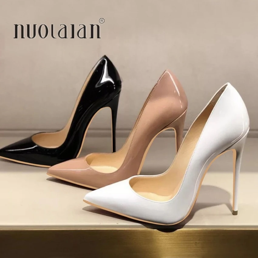 Women Pumps Heels Shoes Patent Leather Pointed Toe Sexy High Heels Shoes Stiletto Ladies 12 cm 10 cm 8 cm plus size