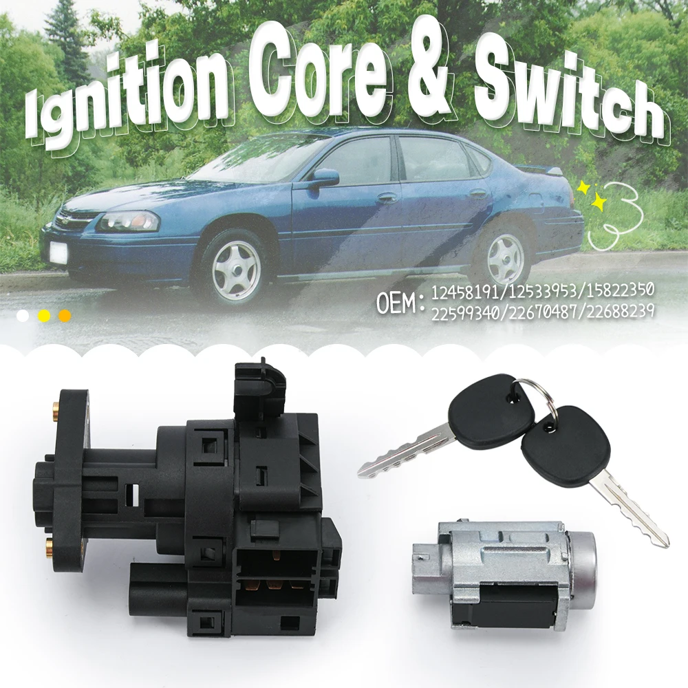 Ignition Lock Cylinder Starter Switch with Keys and Pass Lock Chip for Chevy Classic Impala 12458191 22599340