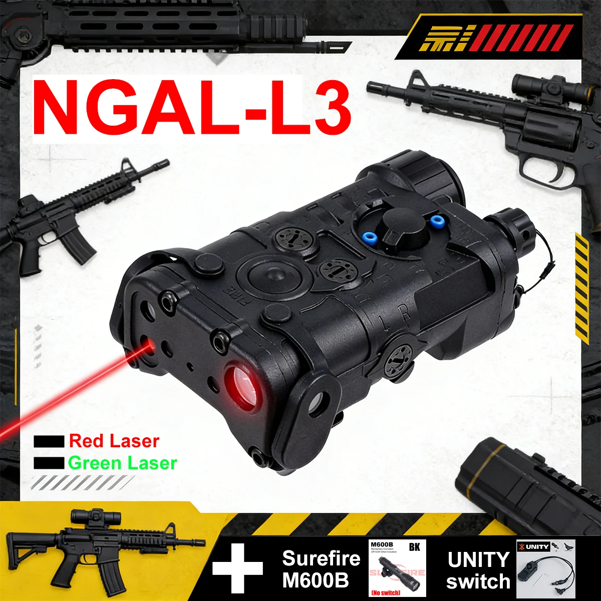 

Тактический лазерный целеуказатель NGAL-L3 (красный/зеленый) с ИК-подсветкой, фонарь SureFire M600B L3 NGAL с двойным переключателем AXON UNITY, совместим с 20-мм планкой, для охоты