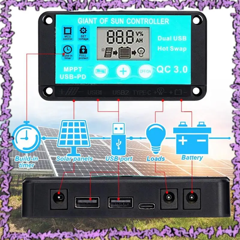 

SCLL-MPPT Solar Charge Controller 100A Multiple Protection Solar Regulator LCD Screen Fast Charging 3.0 Battery Charger Easy Ins