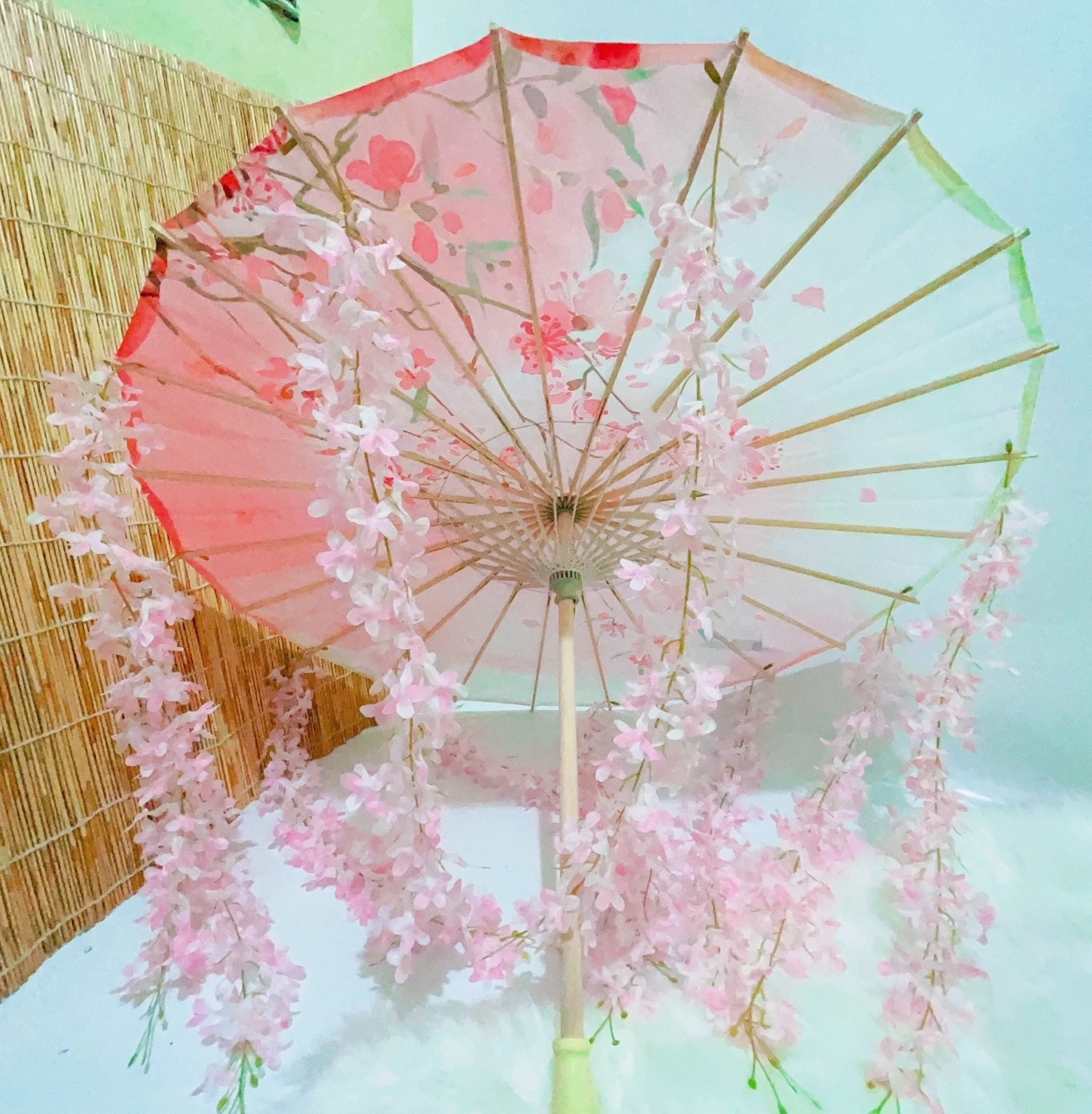 82CM 32\'\' Hanfu Tassel Waterproof Beach Umbrella Dance Cosplay Japan Sakura Spring OilPaper cosplay Parasol Paraguas