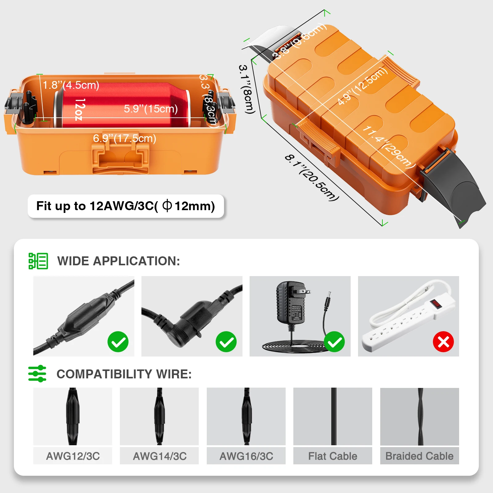 صندوق كهربائي خارجي كومبو 32x21.6x12.7 سنتيمتر و15x8.1x4.5 سنتيمتر متوافق مع الموقتات محولات المقابس لأدوات الحدائق عطلة الإضاءة