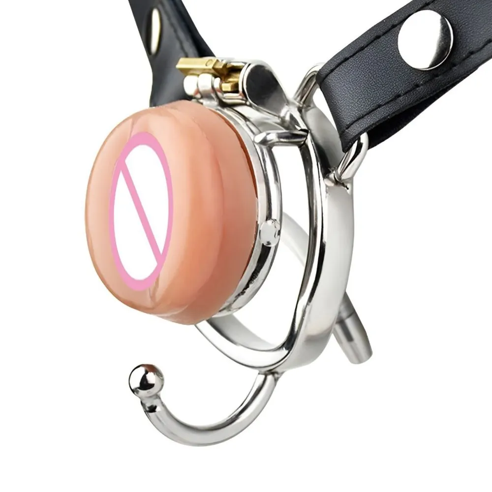 ORALSX Male Chastity Cage Stainless Steel Cock Lock Stimulation Real Silicone Pussy Urethral CBT Slave Games Flirting Toys
