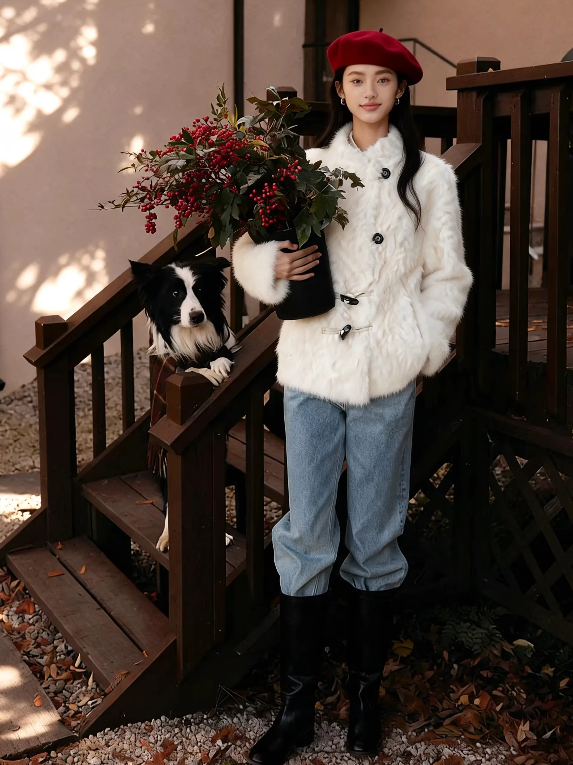 Jaet de piel de ante Thiened Simulación de piel entera Protección del medio ambiente Abrigo cálido para jóvenes con cuello levantado Botón único Cl...