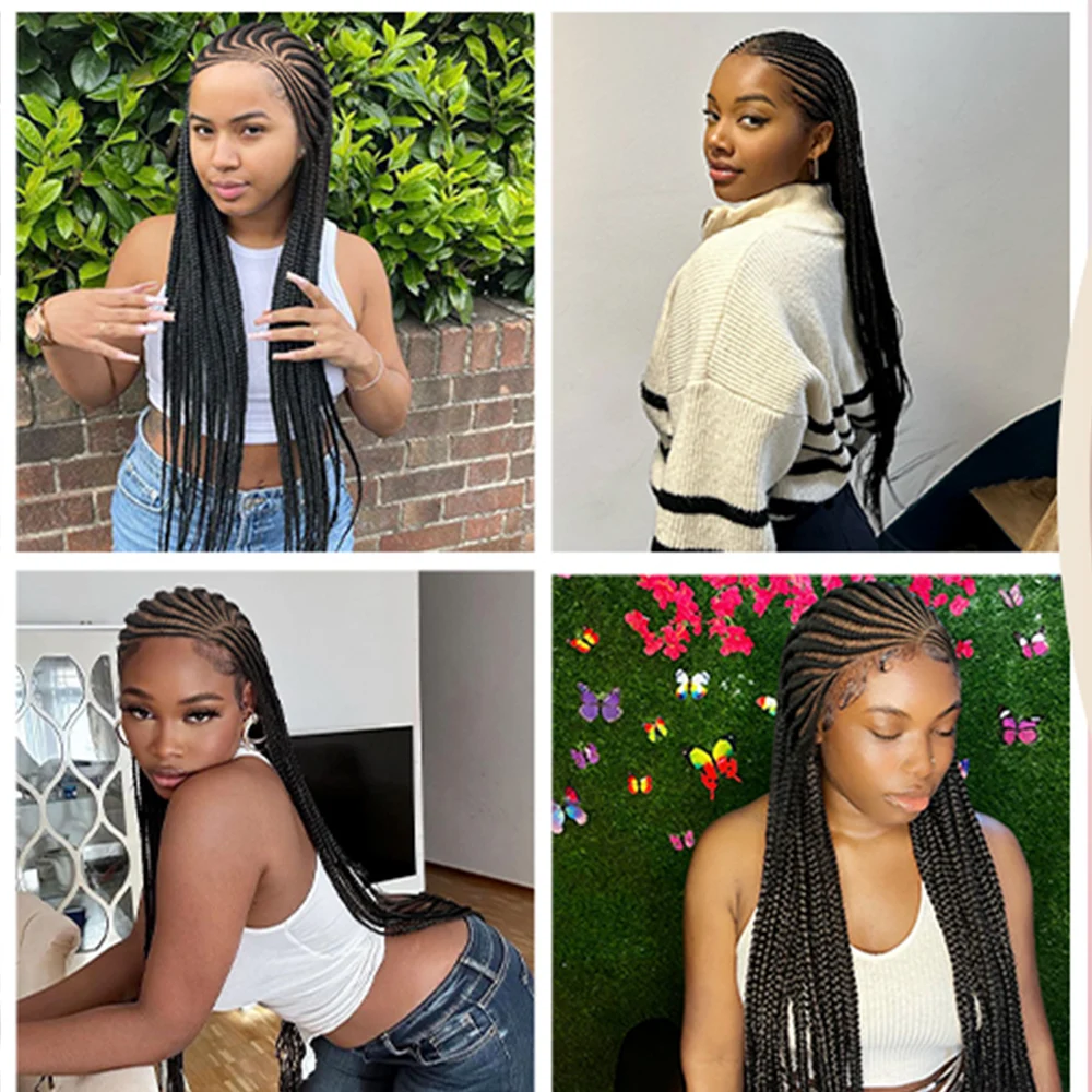 Synthetic Cornrow Box Braided Wig Transparent Full Lace Wigs Fulani Stitch Braids with Baby Hair for Black Women