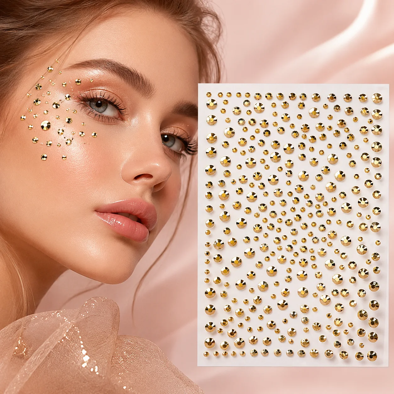 2pcs Gold Face Gems Rhinestone Stickers Self Adhesive Mixed Size Crystal Jewels for Eye Makeup Body Nails Festival Party Cosplay