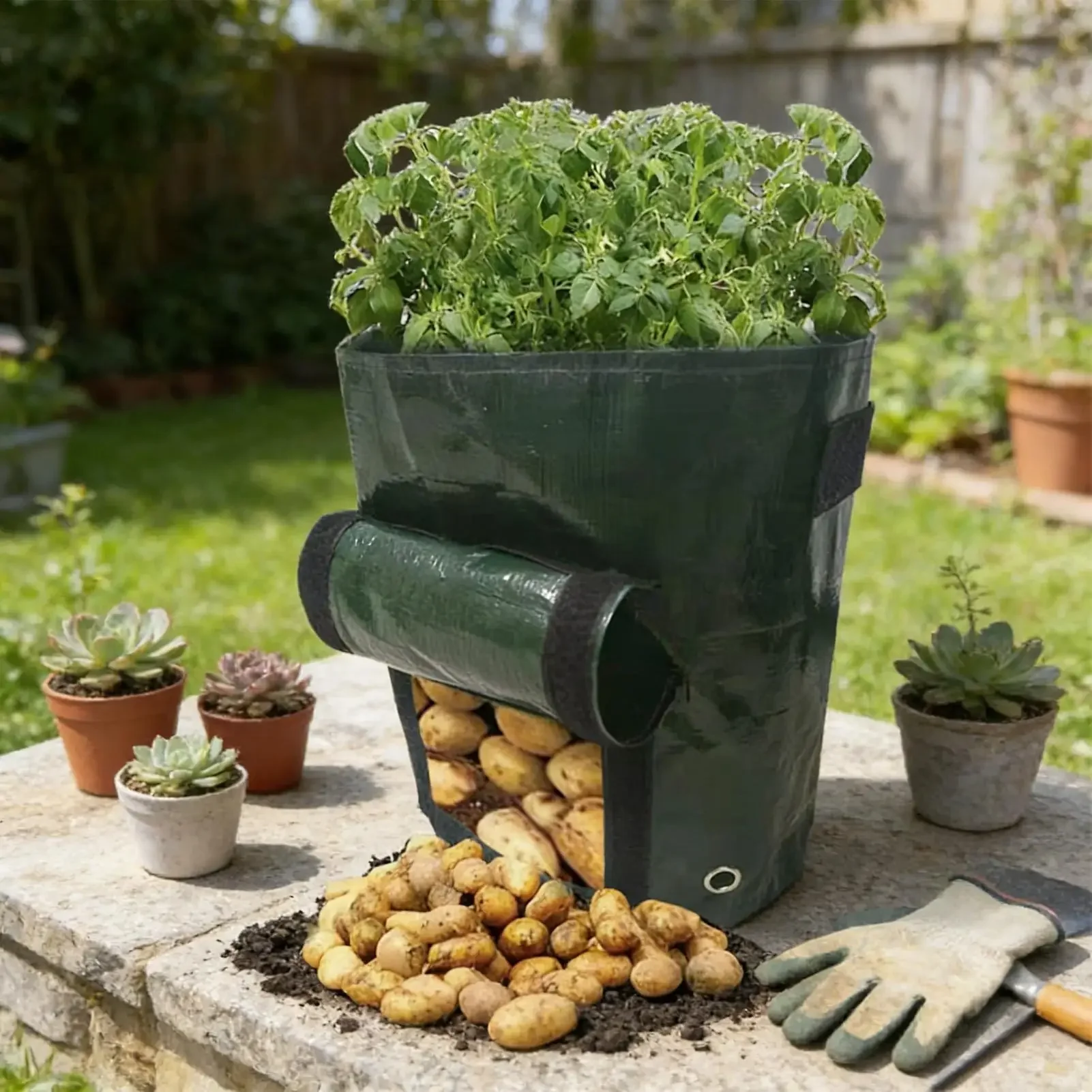 Potato Growing Containers 4 Pieces Large with Flap Handles Garden Bags to Grow Vegetables for Greenhouse Outdoor Yard Patio