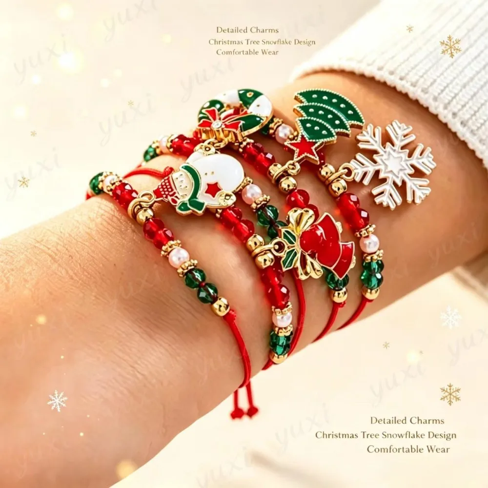 @Weaving Adjustable5pcs Festival Christmas Bracelets Snowflake Santa Claus Xmas Tree Pendant Party Bracelet Couple Jewelry
