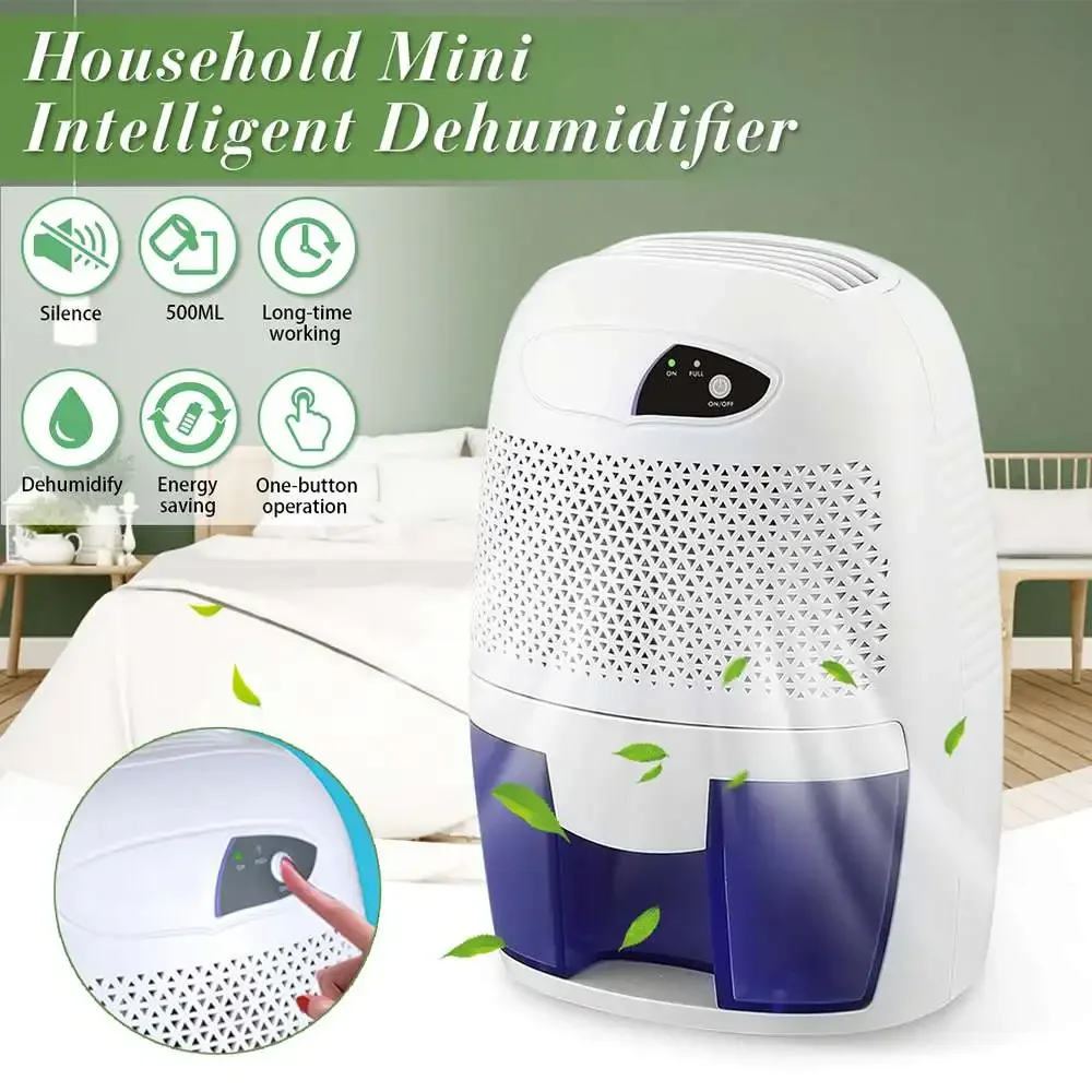 Mini Air Dryer Moisture Dehumidifier Absorber Electric Air Cooling Dryer with 500ML Water Tank for Home Bedroom Kitchen Office