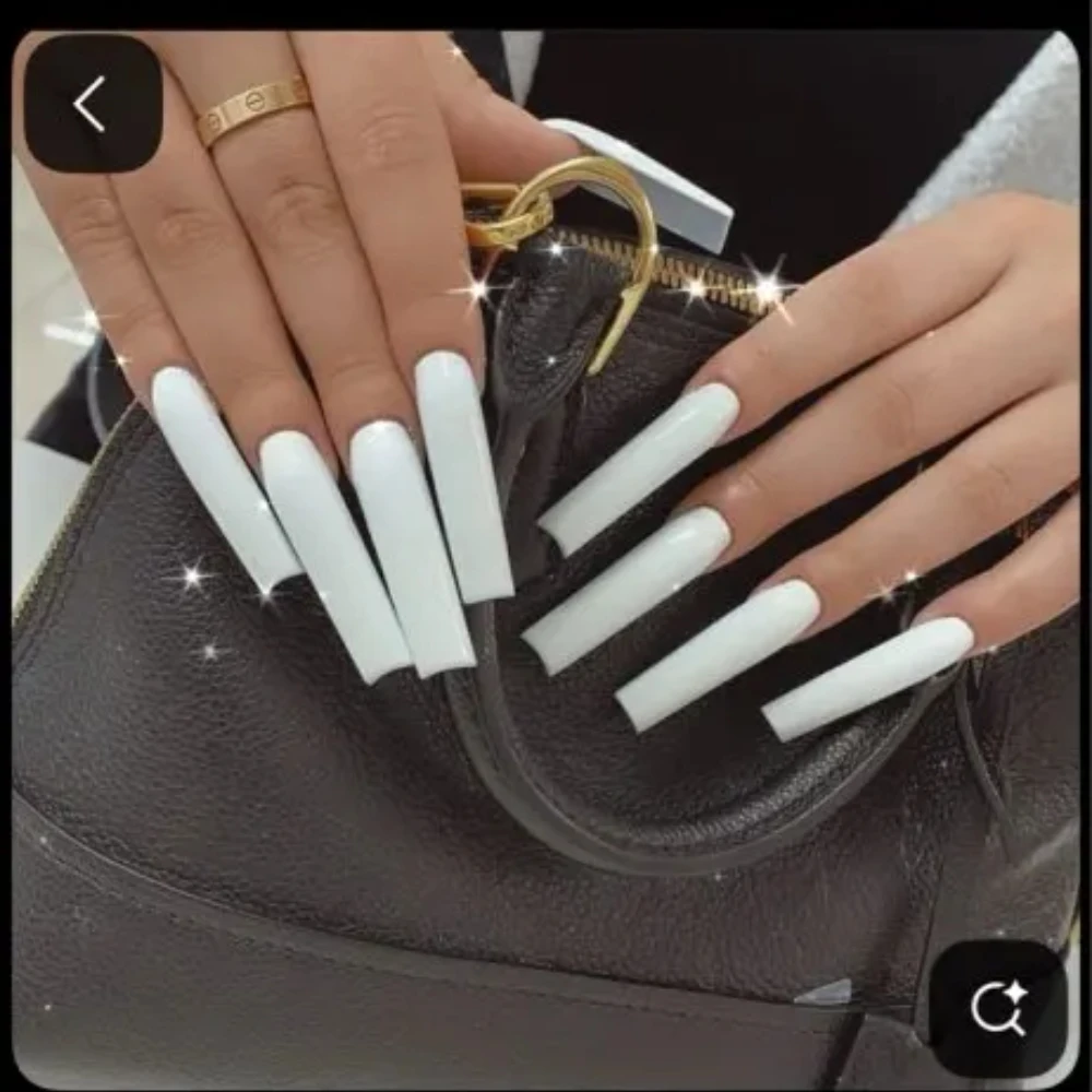 10 個手作りマニキュアロング偽爪ホワイトスクエア限定爪プレス爪デザイン接着剤爪やすりセット付き