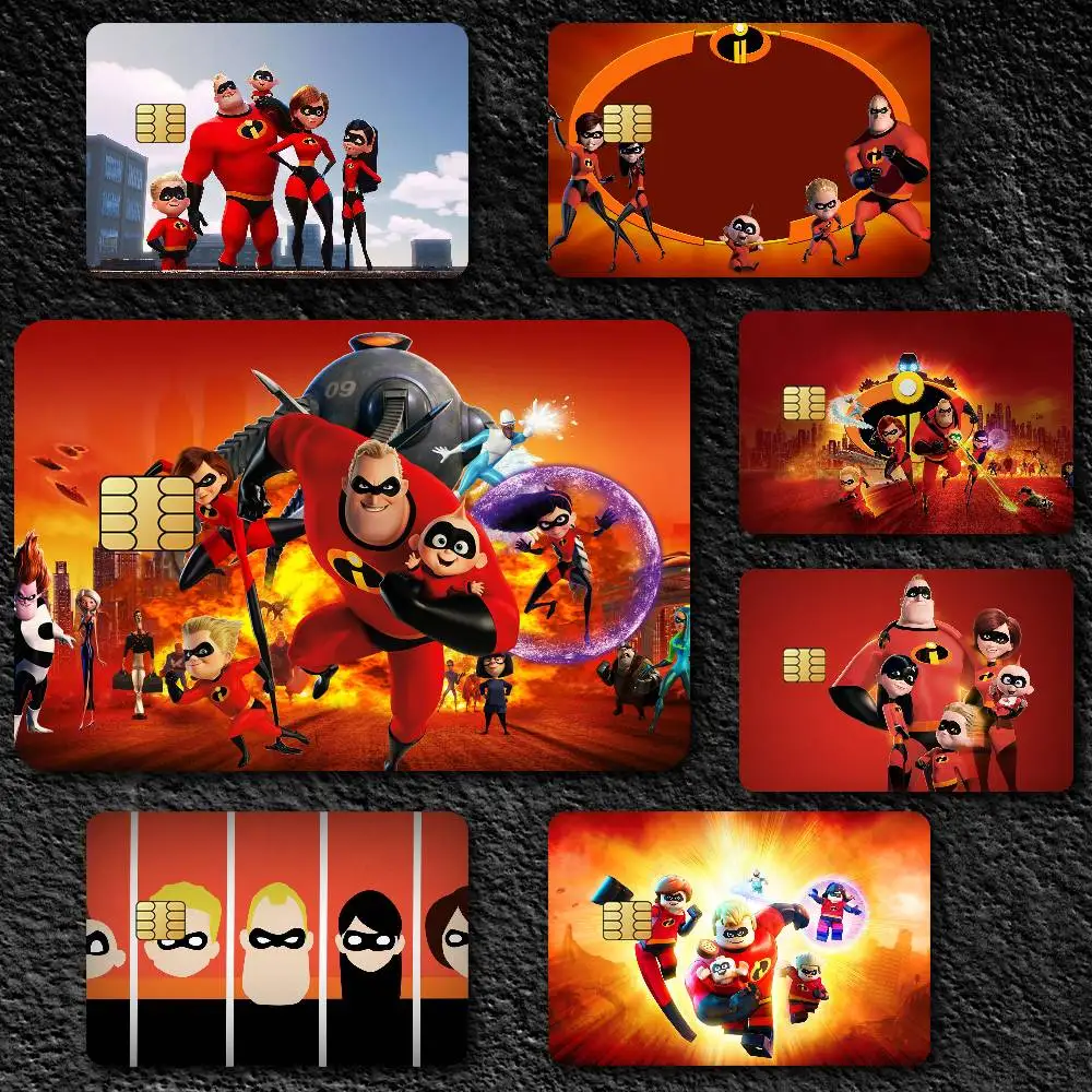 Cartoon Die Unglaublichen Film Haut Abdeckung Kreditkarte Aufkleber 4PCS Debit Front Dekoration Bank Bus Pass Wasserdicht