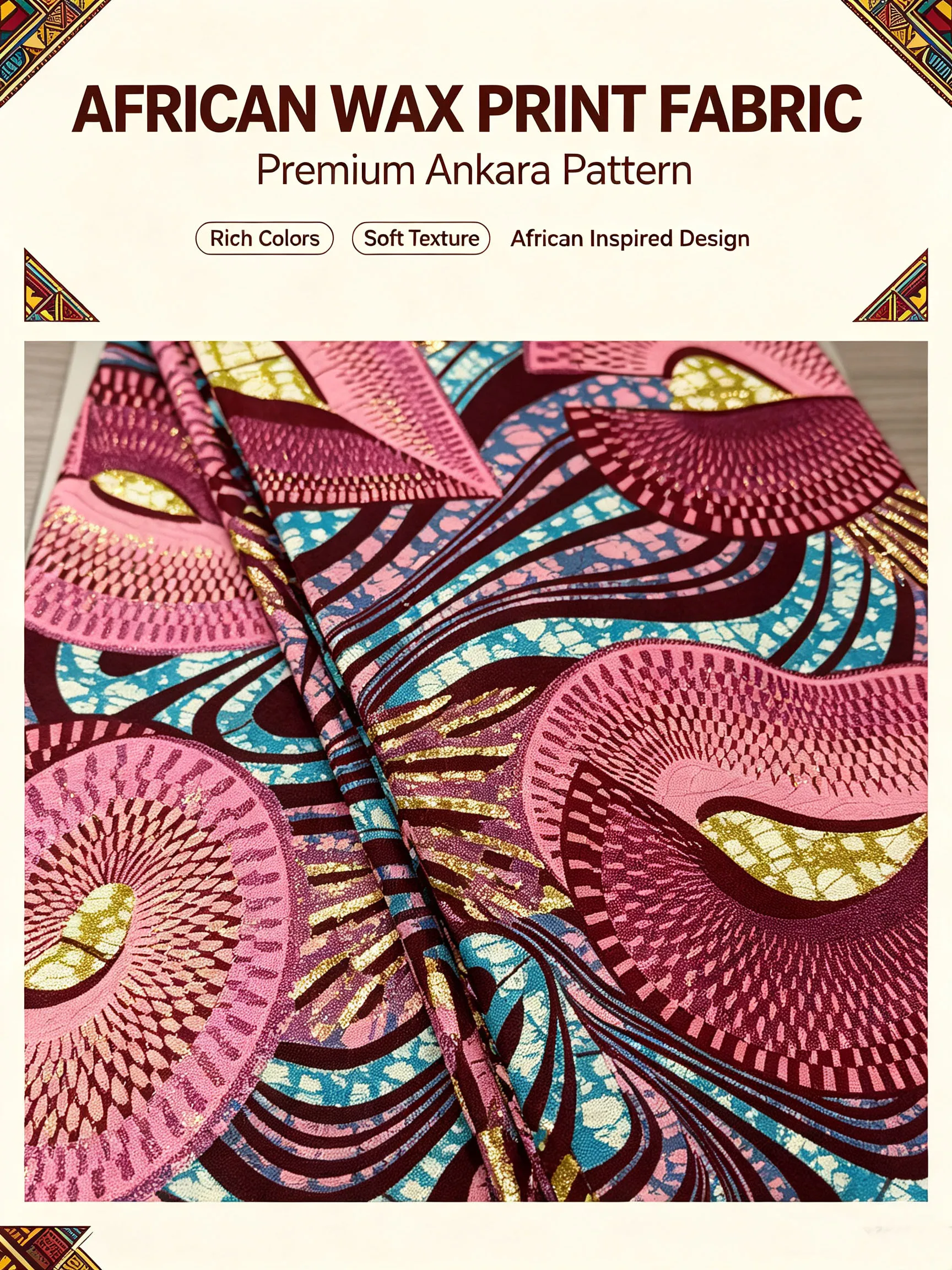 Grand Gold Wax Print Fabric 6 Yards African Ankara Real Wax Cloth Pink Blue Pattern For Women Dress Sewing Pagne Africain view 5