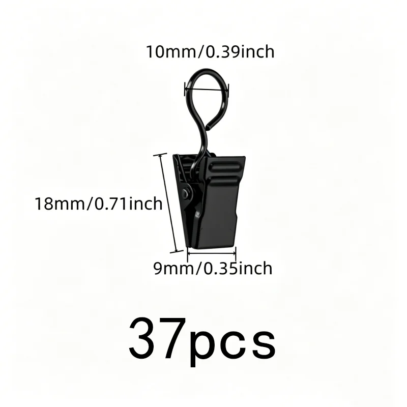 37 pcs Silver Closed Loop Design Closed Curtain Hooks, great for Photo Postcard Hanging, Easy Curtain Install