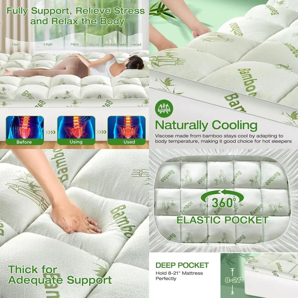 

Бамбуковый вискозный наматрасник Twin XL — плюшевая подушка для снятия спины, карман 8–21 дюймов, белый