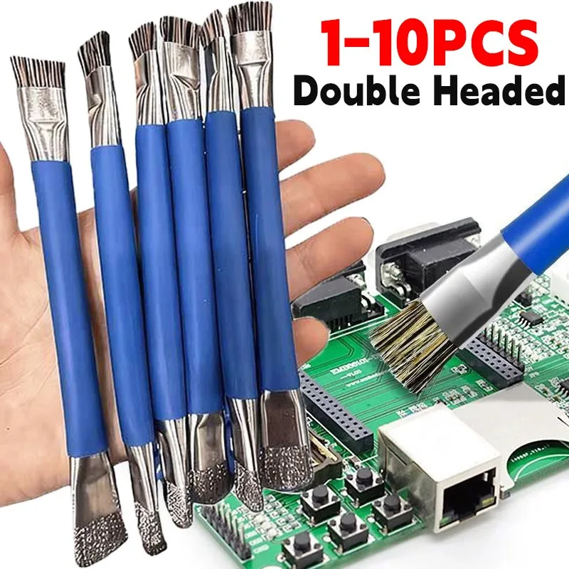 Escova de Limpeza de Fio de Aço 1/10pcs, Escova de Limpeza de Óleo de Soldagem de Cabeça Dupla, Ferramenta de Escovação Dura para Reparo de Placa Mãe Móvel