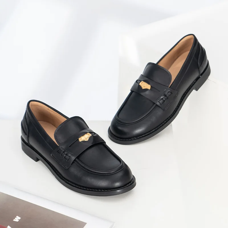 TOPHQWS British Style Genuine Leather Women Loafers 2023 New Designer Platform Shoes Retro Round Toe Flats Female Leather Shoes