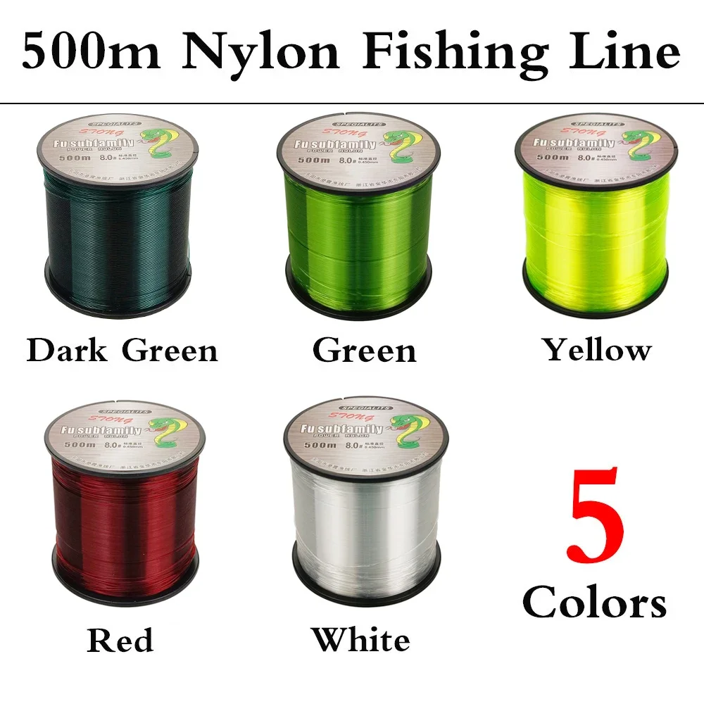 500m Fishing Line Fluorocarbon Coating Treatment Process Carbon Surface Nylon Line for Freshwater Saltwater Fishing