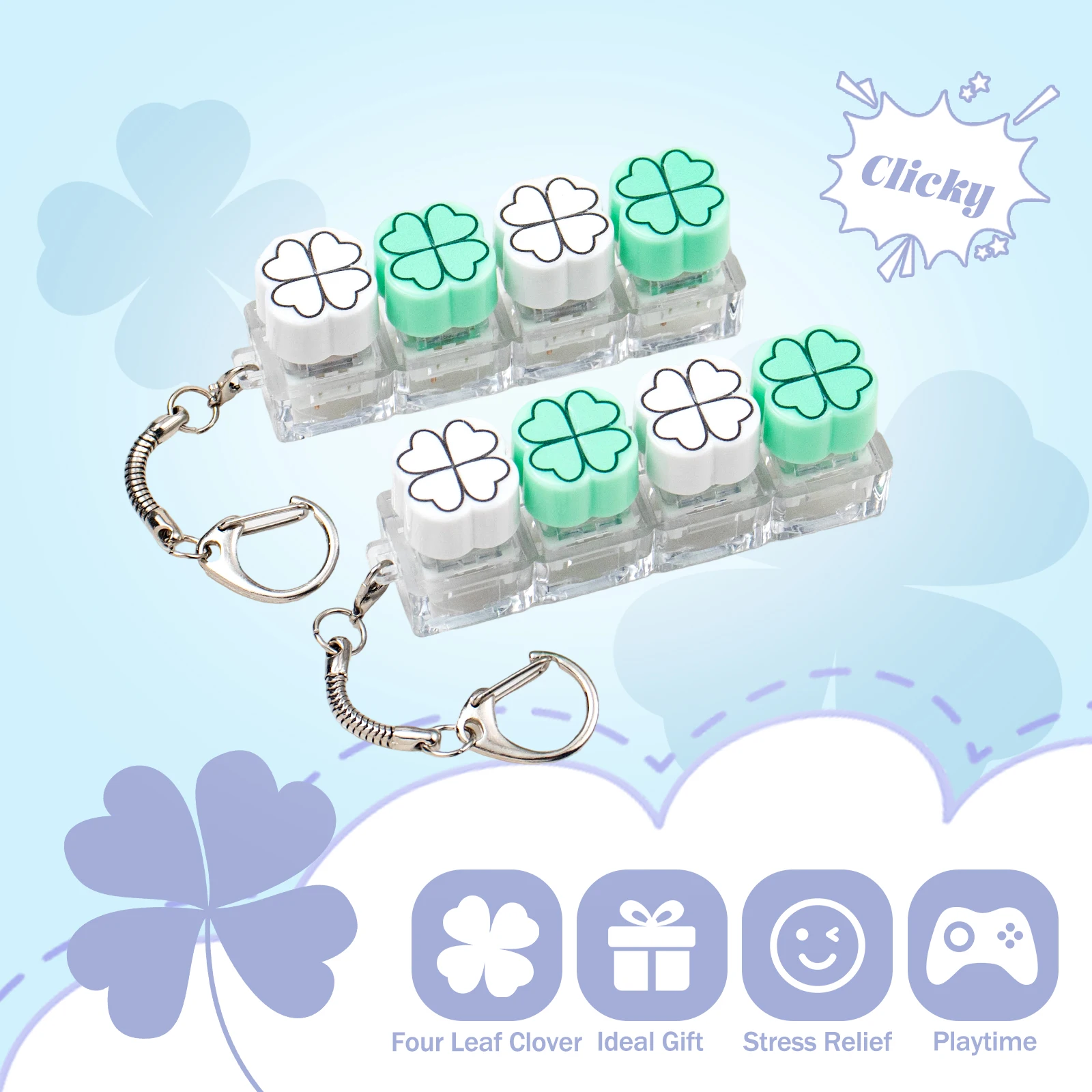 4 Keys Green Lucky Clover Keyboard Fidget Toys Keyboard Clicker Keychain Fidget Sensory Fun Toys For Anxiety Decompression Gifts