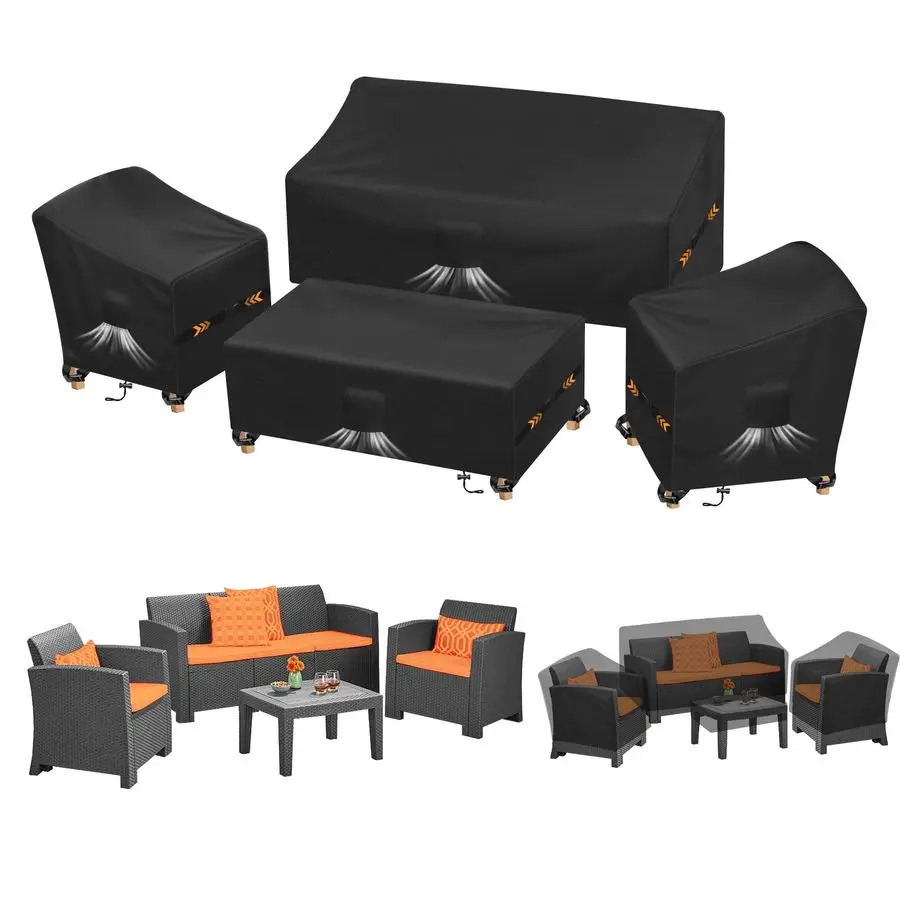 

Комплект из 4 водонепроницаемых чехлов для садовой мебели: для стульев, кофейного столика, уличного дивана, ткань Оксфорд 210D