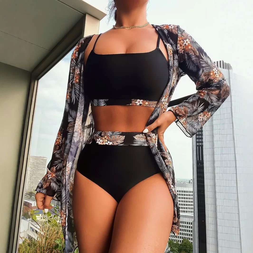 4 色新しい女性 3 枚のセクシーな水泳服スリングビキニセットパンティー花夏休みビーチカバーアップ Ropa