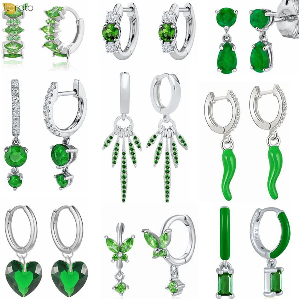 

925 Sterling Silver Ear Needle High-end Silver Hoop Earring Pendant Classic Green Series Pendant Earrings for Women Jewelry Gift