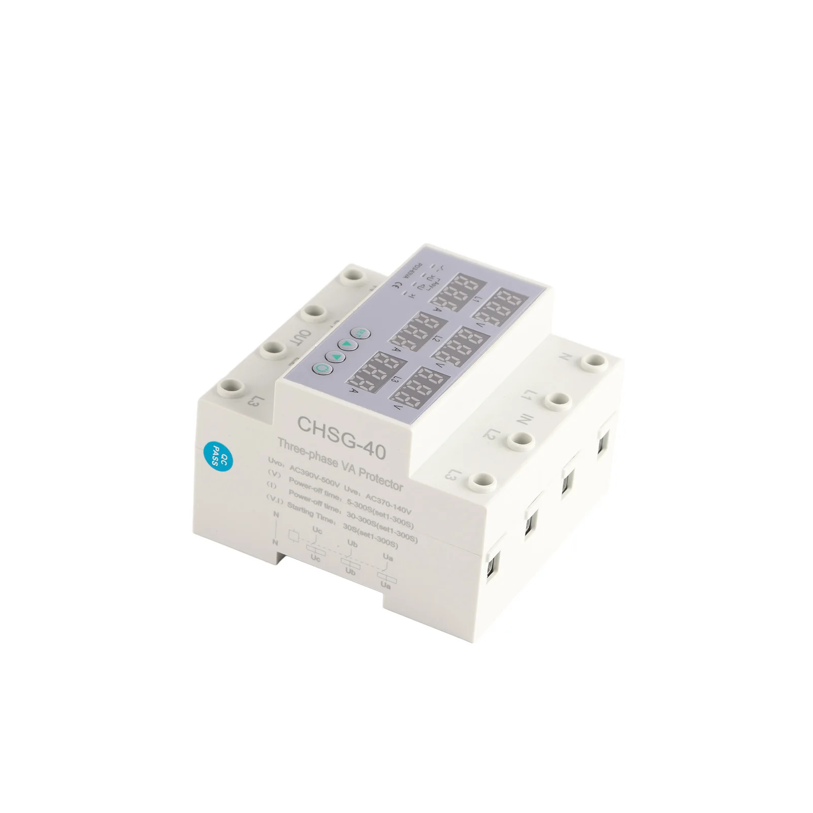 Protector de voltaje y corriente trifásico carril DIN voltímetro amperímetro Protector automático de sobretensión y sobrecorriente AC230-300V