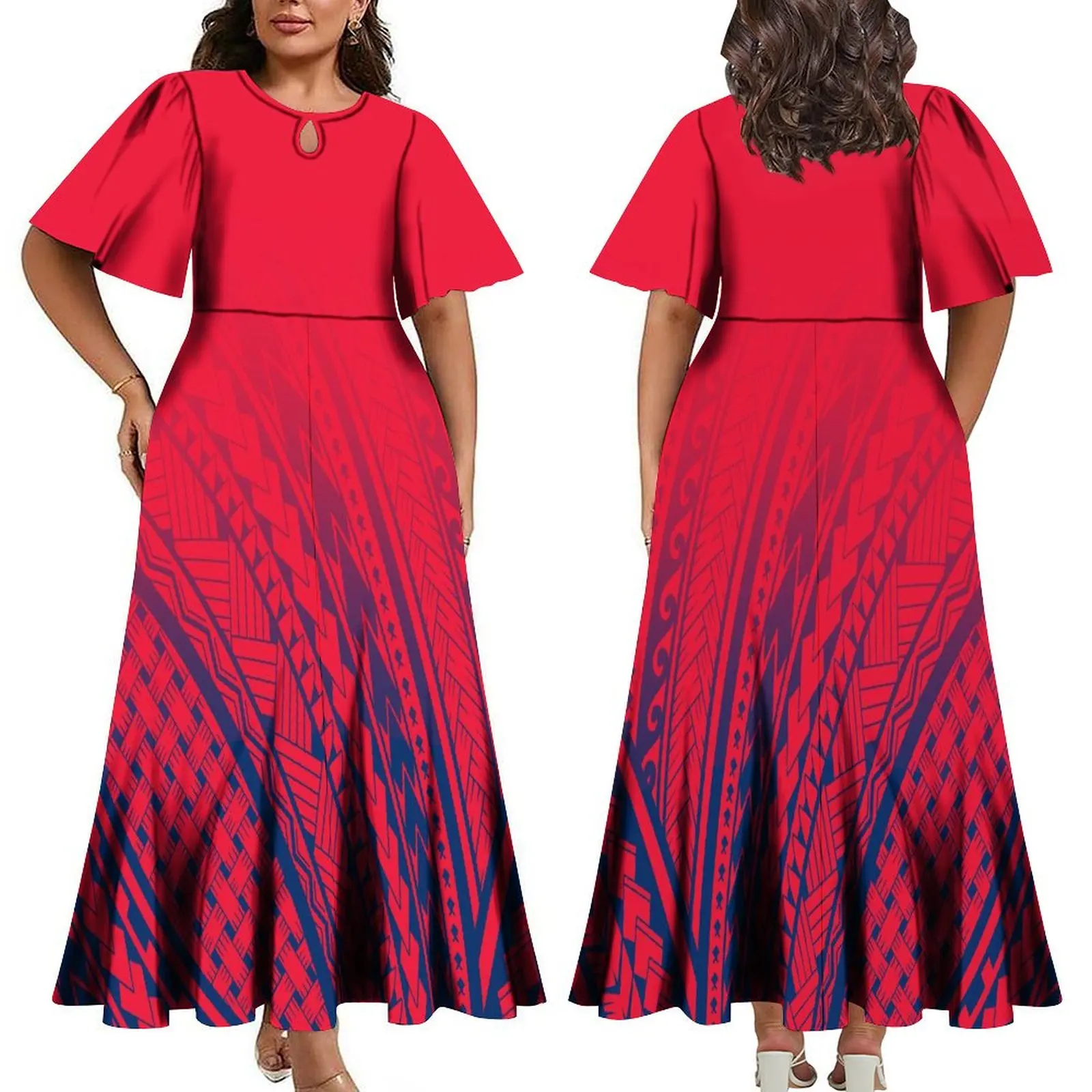 

Polynesian Women Midi Sleeve Long Skirt Full Pattern Customized Samoa Tribal Style Super Soft Hot Hawaii Dress