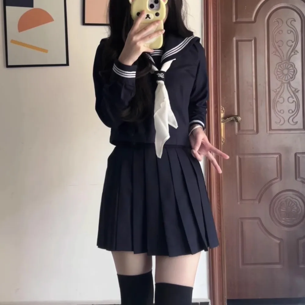 

Japanese School Sailor Outfit JK Uniform School Clothes Seifuku Navy Sailor Suits Student Girl Uniforms Korean Pleated Skirt Set