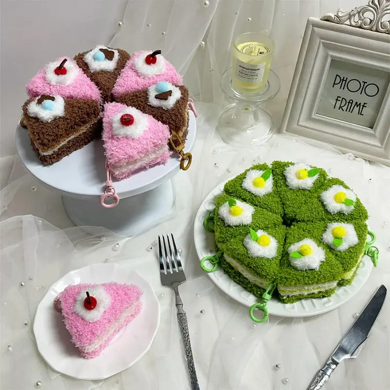 Leuke Driehoek Duizend Laag Cake Voedsel Pluche Sleutelhanger Creatieve Cartoon Pop Hanger Kawaii Rugzak Ornament Decoratie Geschenken