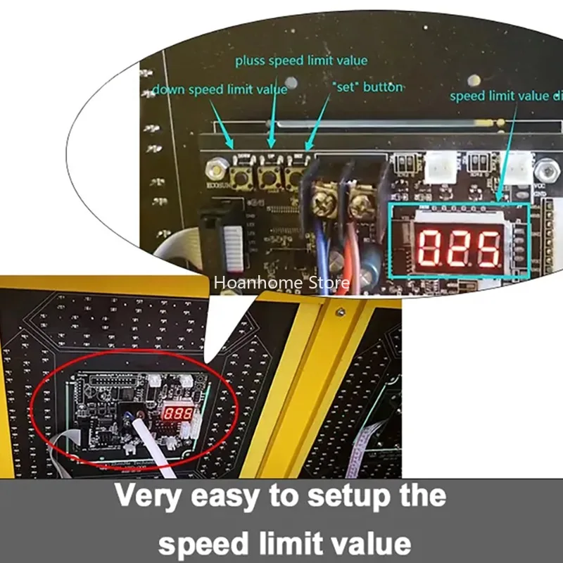 Signe de limite de vitesse de radar solaire numérique LED, retour du pilote