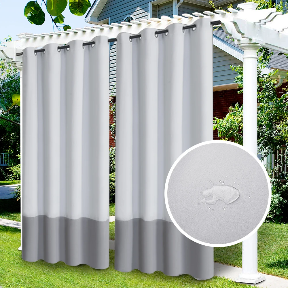 2Pcs Outdoor Curtains Waterproof Indoor Outdoor Blackout Privacy Curtains for Patio Pool Hut Pavilion Gazebo Pergola