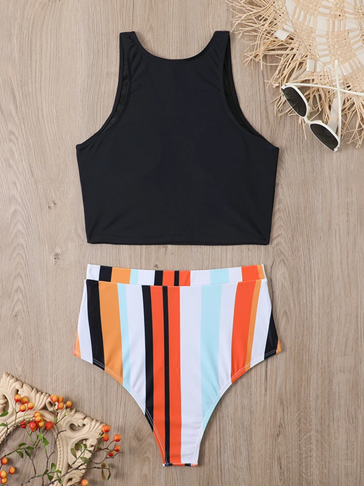 Stripe Bikini Swimsuit 2022 Sexy Color Contrast Women Swimwear Swimming To Beach Solid Color Summer High Cut Bathing Suit