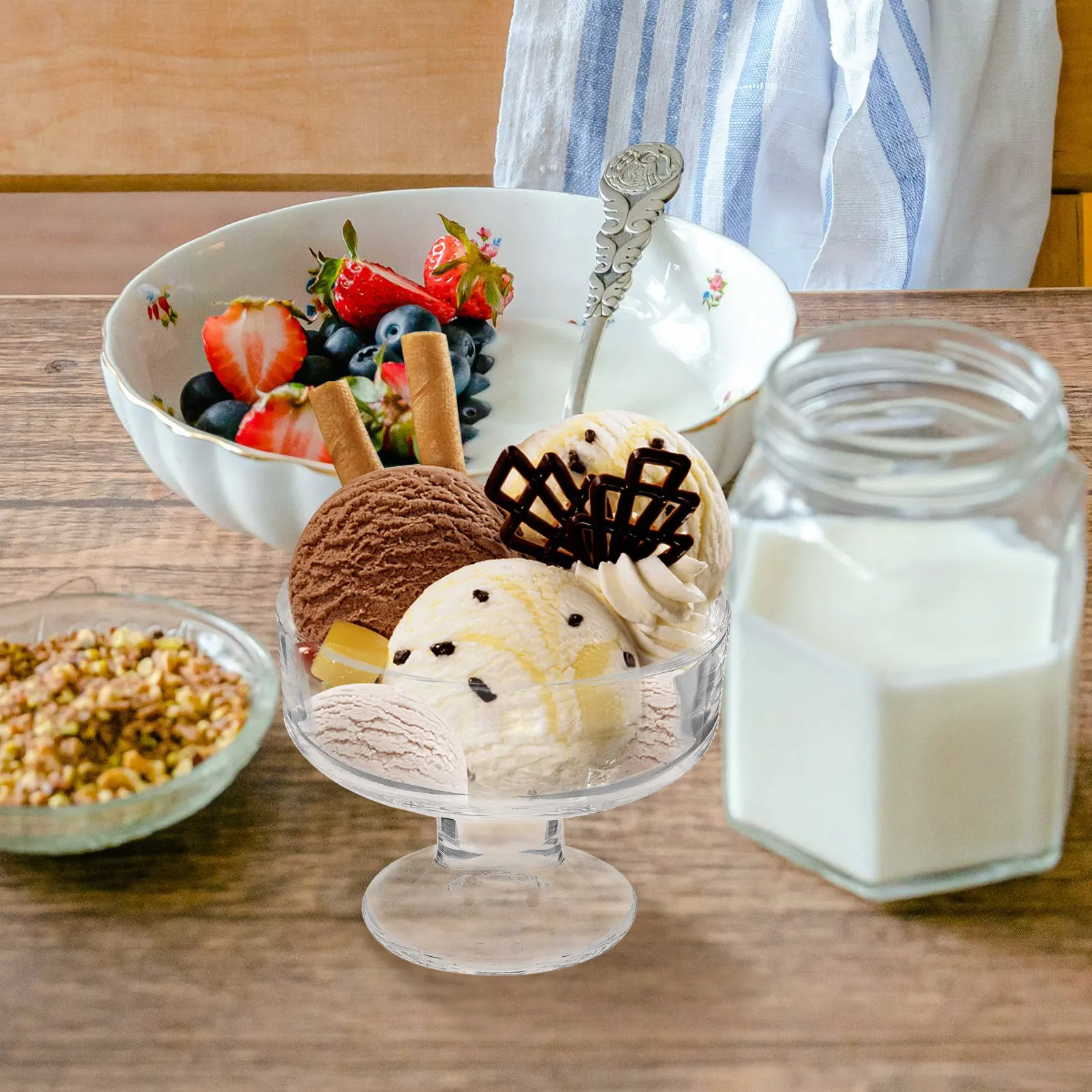 

Clear Glass Ice Cream Bowl 9Oz Footed Dessert Dish Retro Style for Parfaits Treats Reusable Trifle Glass Container