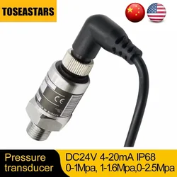 Pressure Transducer Cable Pressure Transmitter Water Gas Hydraulic Sensor 0-1Mpa 0-1.6Mpa 0-2.5Mpa 4-20mA DC24V G1/4 IP68