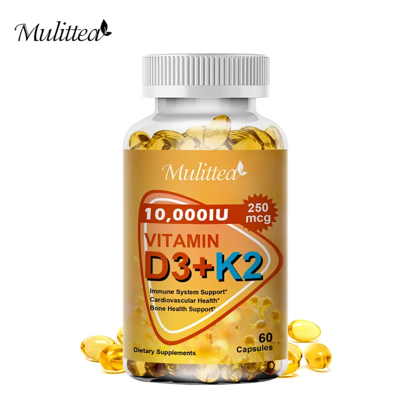 Mulittea Vitamin D3+K2 Capsules Help Regulate Calcium Metabolism Promote Heart Bone Teeth and Skin Health Support Immunity