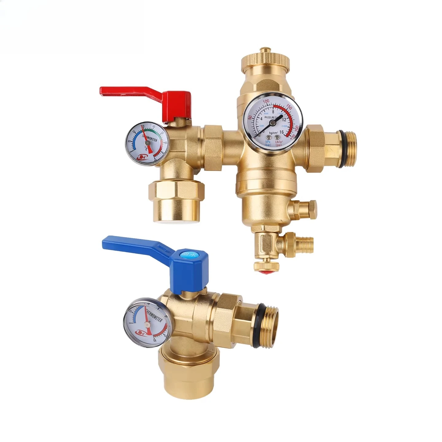 Floor heating inlet and return water jacket valve filter double thermometer 2532