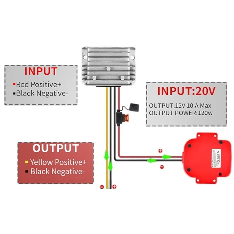 Step Down DC 20V to 12V Converter for Black Decker 20V Battery Adapter Power 10A 120W Inverter for DIY Power Wheel Converter et 2