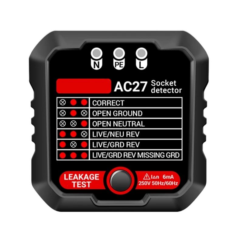 Professional Socket Tester Voltage-Test RCD30mA Socket DetectorsPlug Grounds LinePlug Polarity- Phase Check Tool